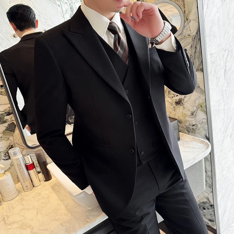 Slim-Fit Three-Piece Set Korean Style Two-Button Groomsmen Formal Wedding Business Suit Handsome Groom Best Man Dress High-